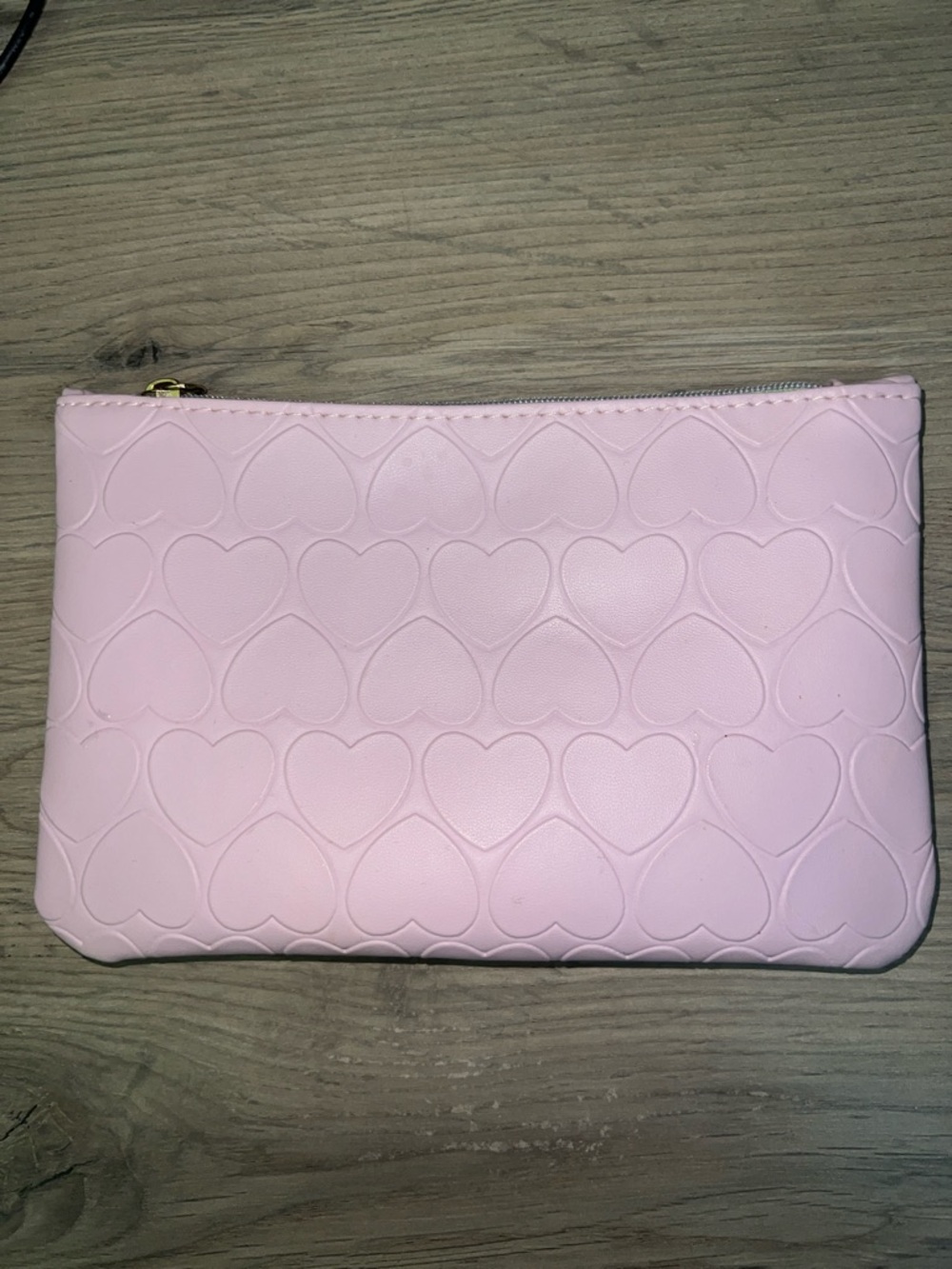 Pink Heart-Embossed Zip Makeup Bag